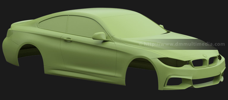 BMW F32 4 Series Coupe - clay render with windows and door mirrors