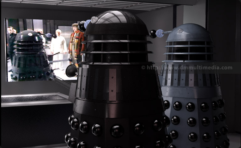Genesis Dalek in the Kaled bunker observe the Doctor