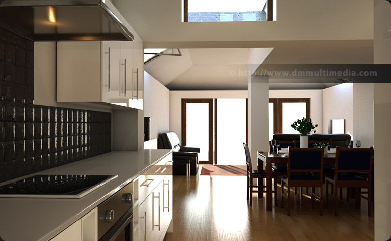 Interior view of the Edwardian House proposed extension exploring kitchen design and natural lighting at 9am