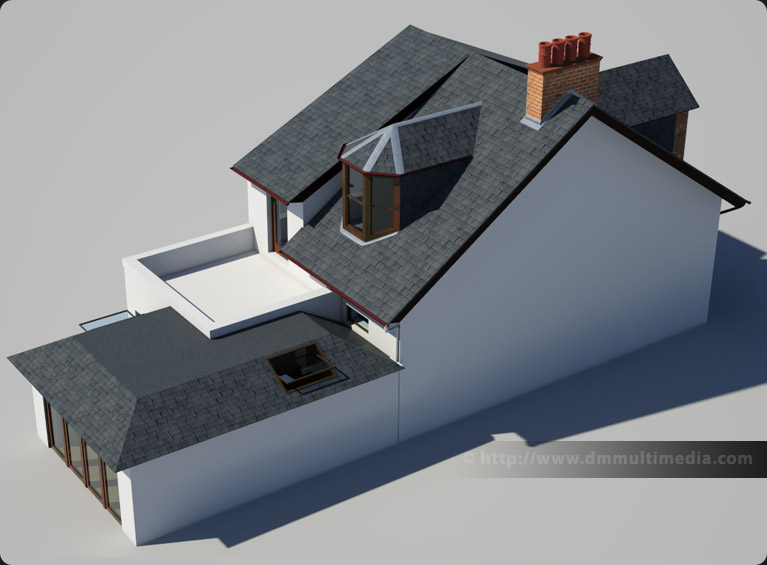 Over-head rear view of the Edwardian House with proposed extension