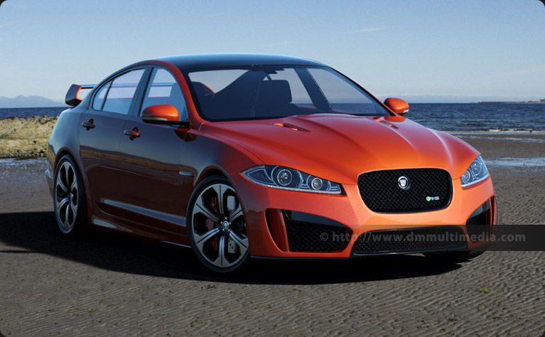 Jaguar XFR-S in Lava Orange, on the Beach