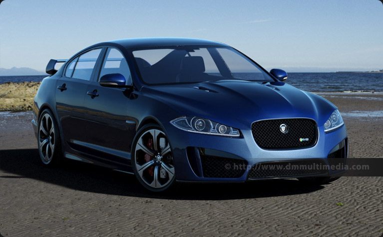 Jaguar XFR-S in Navy Blue, on the Beach