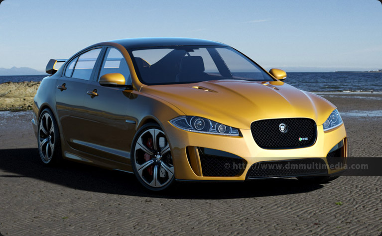 Jaguar XFR-S in Norfolk Yellow, on the Beach