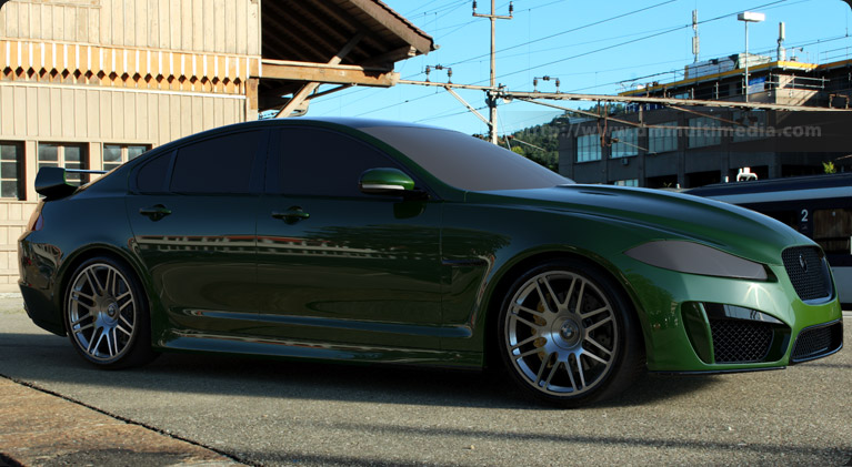 Early render with colour of the Jaguar, using temporary wheels