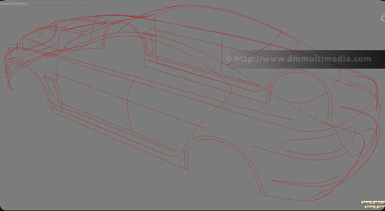 The 3D spline cage for the Jaguar was created using the 2D plans - rear view