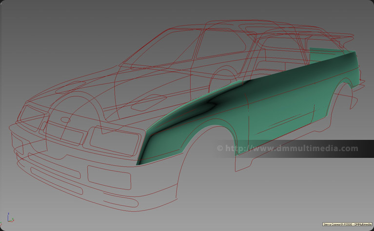 Ford Sierra Cosworth RS500 - Uisng the spline cage as a guide while modelling main body