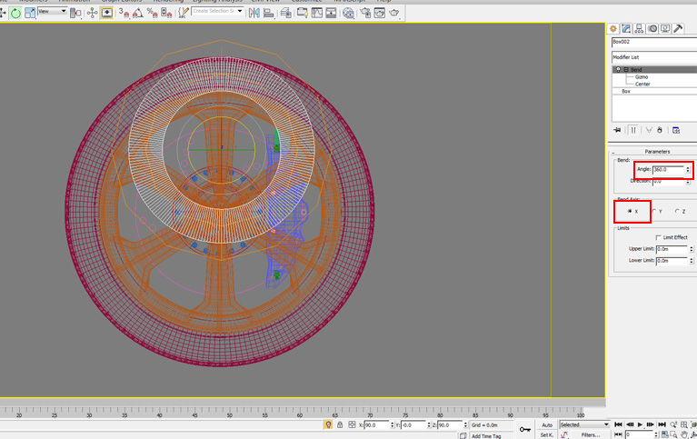 Set the Bend axis to X, and enter 360 (one circle in degrees) in Angle.