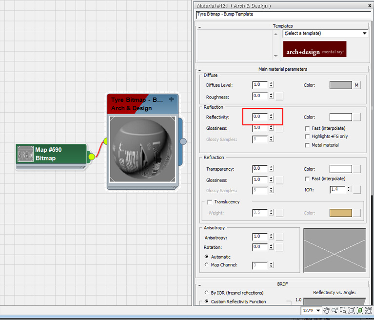 create a default Arch & Design material and set the reflectivity to 0.0.