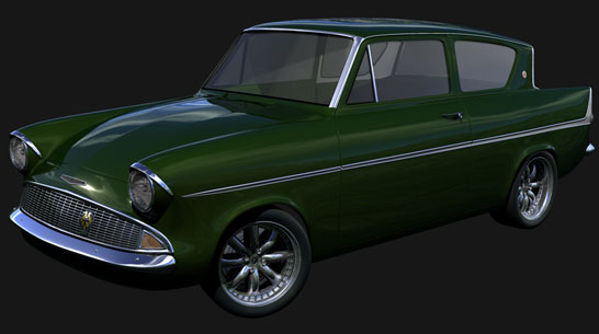 Dark Green Ford Anglia