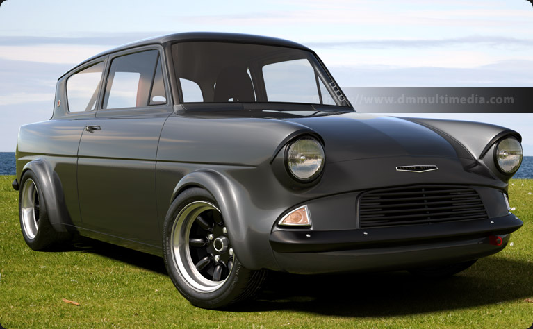 retro Ford Anglia Hayabusa Project Annglebusa by the coast