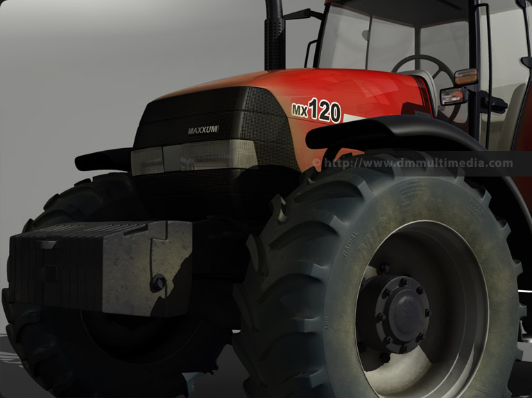 Case MX120 Maxxum Tractor 3D model close-up