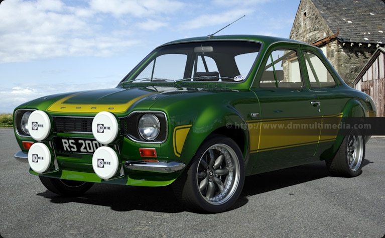 Escort MK1 RS2000 in Jaguar Racing Green and Yellow stripes