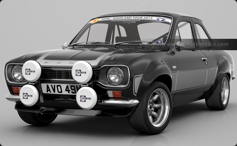 Escort MK1 RS2000 in Black with Light Grey Stripes, Highland Tour Sunstrip