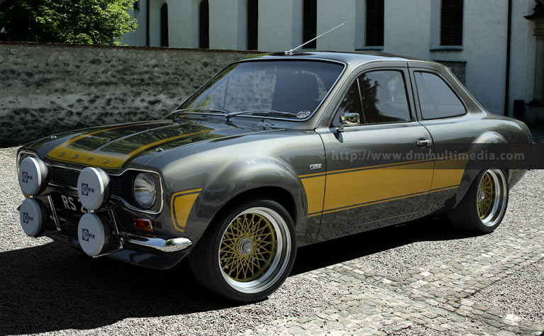 Big wing Escort MK1 RS2000 in Dark Silver with Yellow Stripes, massive BBS Split Rims