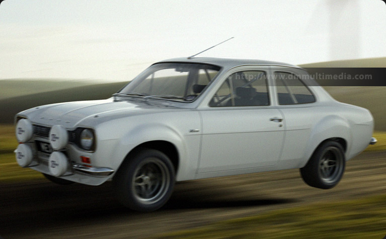 Big wing Escort MK1 RS2000 in plain White Rally Spec, in full flight (minus driver !)