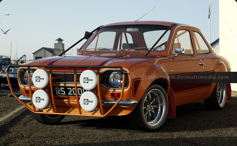 MK1 Escort RS2000 by the seaside, Bright Orange with Dark Red contrasting Stripes 
