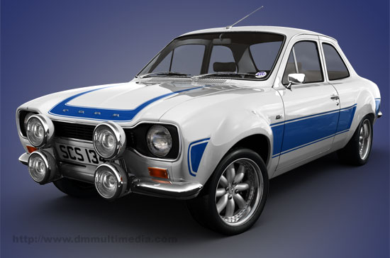 Blue on White Escort MK1 RS2000 with Bubble Arches and 16 Alloys