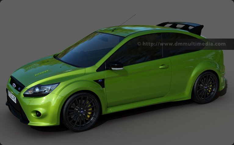Ford Focus MK2 RS in Ultimate Green in a studio setup