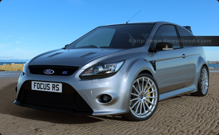 Ford Focus MK2 RS in Silver in the early morning sun, on the beach at low tide