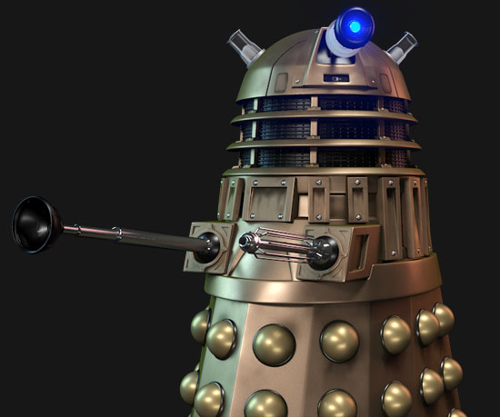 Dalek with Brass like texture using mental ray Arch & Design