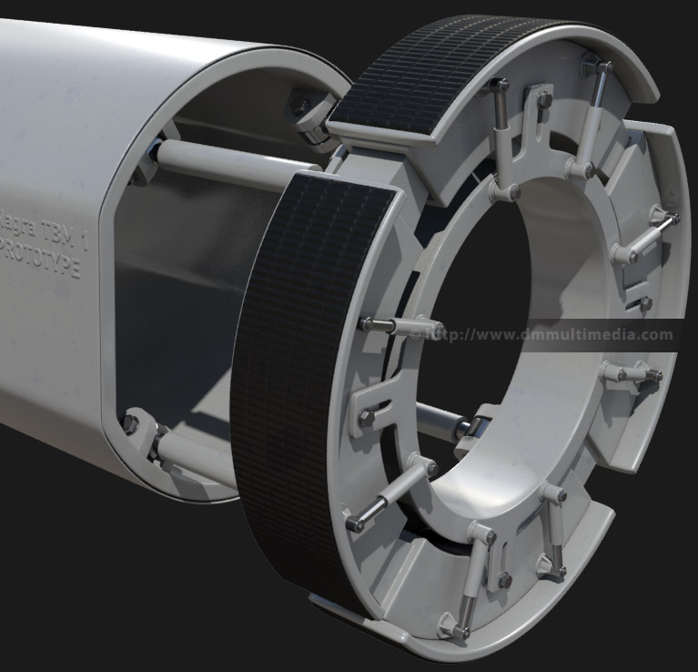 Scientific illustration - Tunnel Boring Machine (TBM) - detail of the extending clamp in the rear of the tunnel boring machine