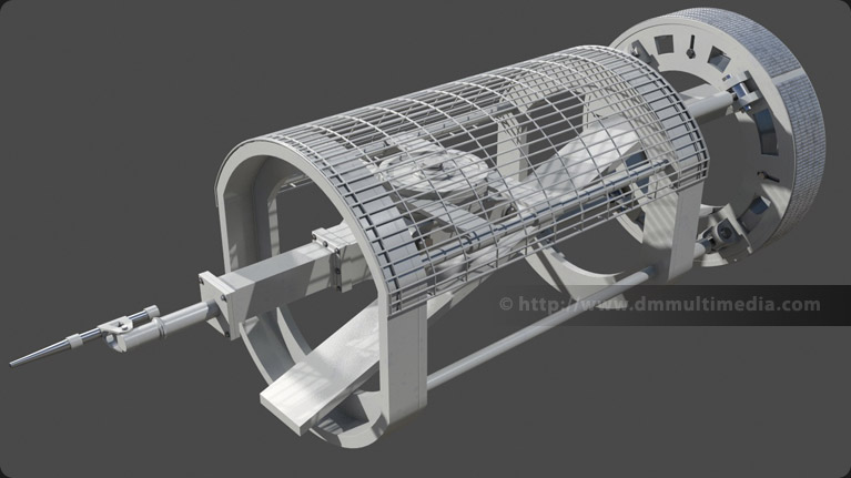 Scientific illustration - Tunnel Boring Machine (TBM) with shotcrete attachment