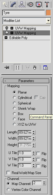 Map Channel 2 for UVW Mapping modifier