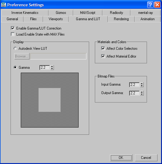 Adjust the Gamma settings in 3DS MAX