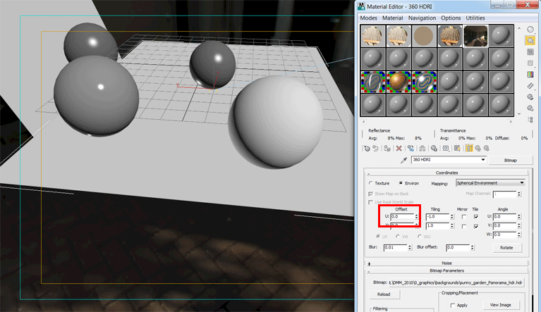 Adjust the U offset for the 360 HDRI background