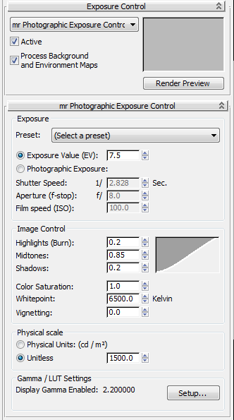 mr Photographic Exposure control settings