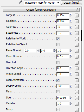 Ocean settings for simulating water ripples