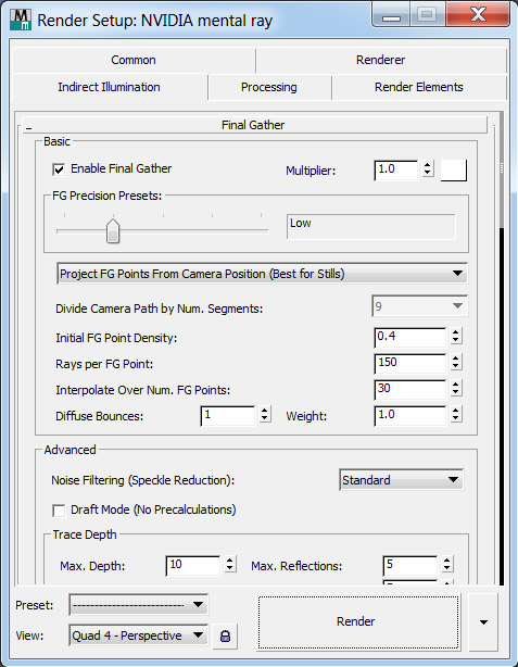 Mental Ray Render Final Gather setup for the final car render